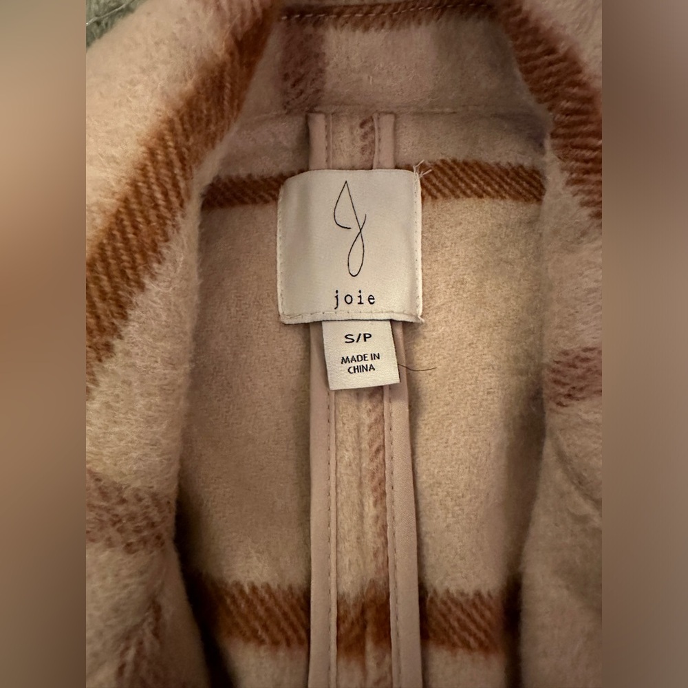 Joie Revolve Neutral Plaid Open Front Unlined Soft Fleece Feel Jacket Small - Picture 3 of 4